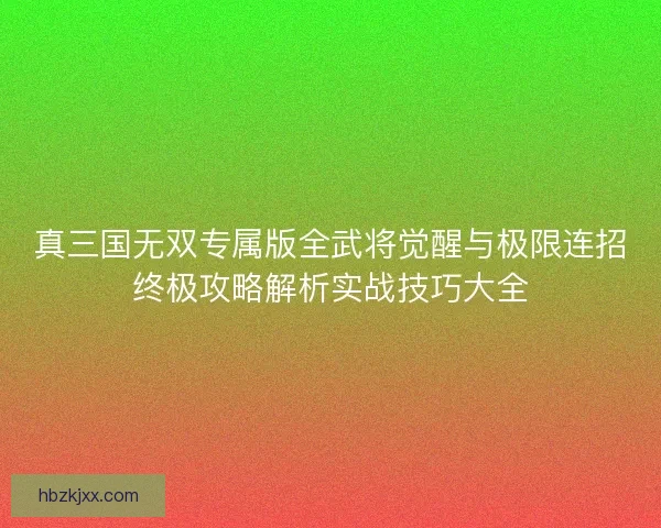 真三国无双专属版全武将觉醒与极限连招终极攻略解析实战技巧大全